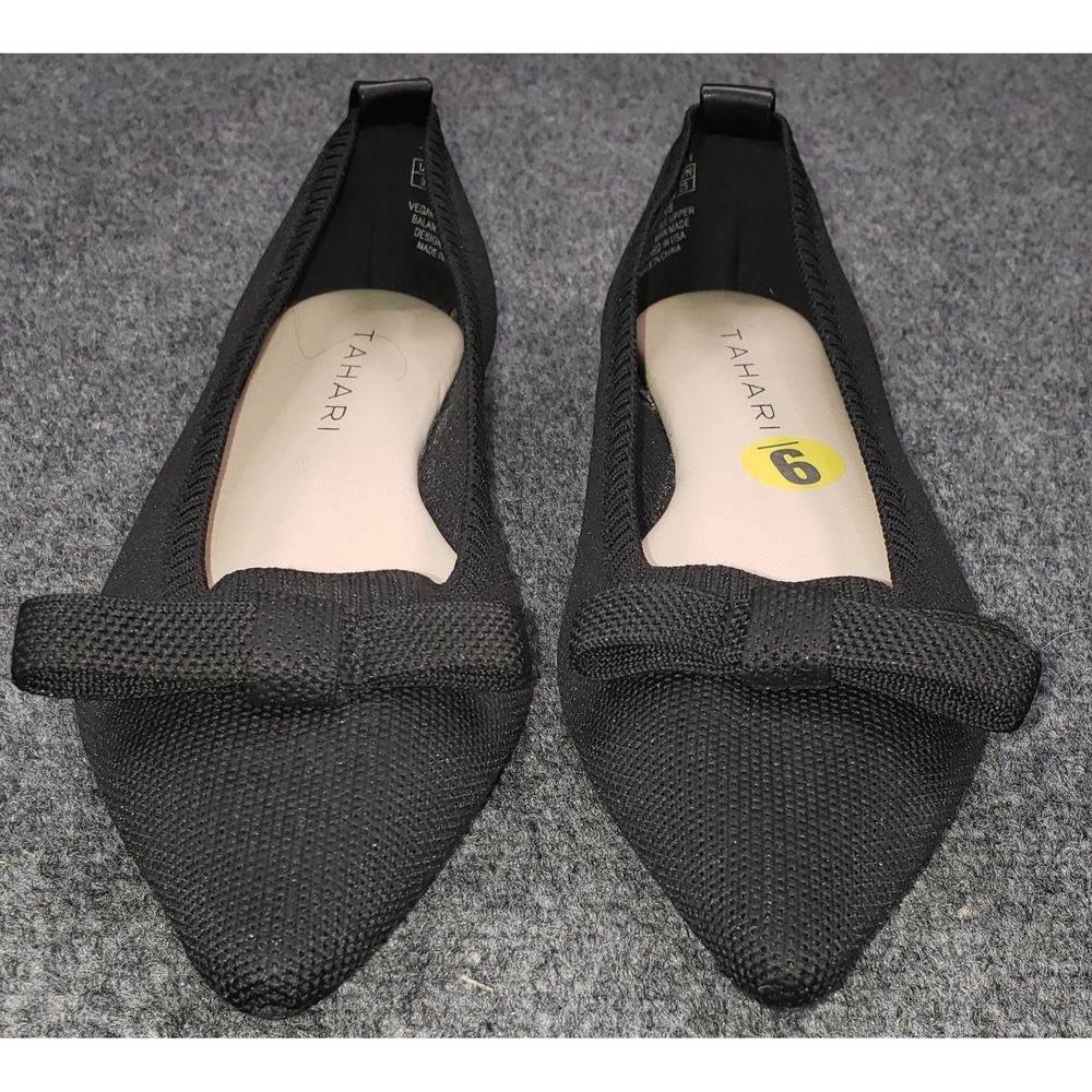 Tahari Ballet Flat Shoes Womens 9 Black Bow Ties